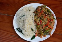 Indian Vegetable "a La King" Served With Flavored Basmati Rice In Kerala, India