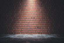 Red Brick Wall Texture Background With IES Light A Lot Of Space For Text Composition Art Image, Website, Magazine Design Blackdrop