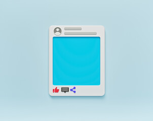 Wall Mural - social network post photo frame isolated on pastel blue background. minimal interface icon, symbol. 