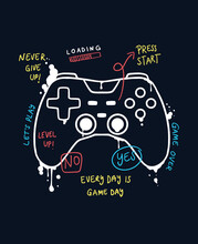 Vector Joysticks Gamepad  Illustration With Slogan Text, For T-shirt Prints And Other Uses.