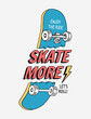 Skateboard vector illustrations with cool slogans for t-shirt print and other uses. Skate all day text.