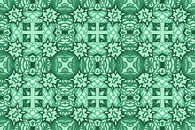 Green Art With Tribal Seamless Tile Pattern