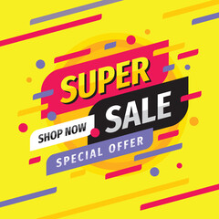 Super sale discount - vector layout concept illustration. Abstract advertising promotion banner. Creative background. Special offer. Shop now. Graphic design elements. 