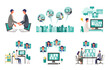 Telecommuting concept. Vector illustration of people having communication via telecommuting system. Concept for any telework illustration, video conference, workers at home.