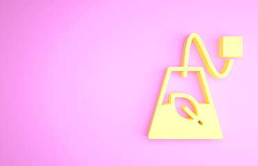 Sticker - Yellow Tea bag icon isolated on pink background. Minimalism concept. 3d illustration 3D render.