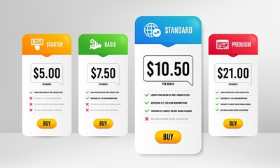 Wall Mural - Web report, Loan percent and World statistics icons simple set. Price table template. Buying sign. Graph chart, Growth chart, Global report. E-commerce shopping. Finance set. Vector