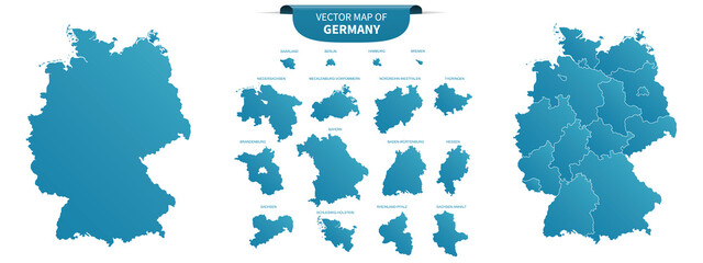 Wall Mural - blue colored political maps of germany isolated on white background