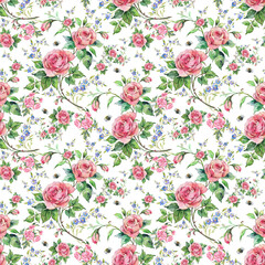  Seamless pattern lovely roses and peonies with foliage 