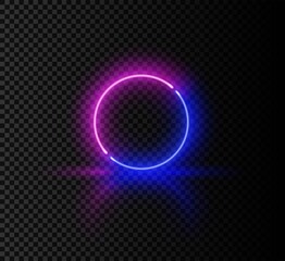 realistic glossy pink and blue neon round frame. soft light effect blank template isolated on black 