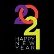 Happy 2021 new year. Bright festive colors on black background. 