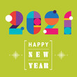 2021 new year Greetings. Very colorful, playful, contemporary design on bright green background.