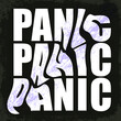Typography design. Scewing the word PANIC and bringing a splash of purple color in black and white design  reinforce the meaning of the text. Vector illustration and photo image available.