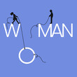 Man and woman should work equally to fix problems and achieve broad goals. Women’s rights concept. Vector illustration.