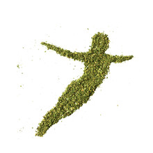 Flying Trapeze Artists On An Isolated White Background Mage From Dry Tea Leaves. Top View Illustration, Close-up, Flat Lay, Concept For A Card Or Poster