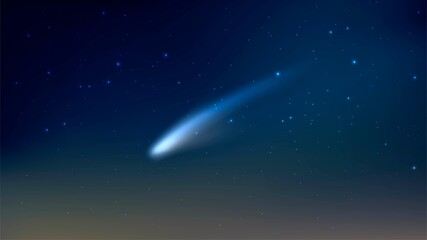 Wall Mural - vector night starry sky with falling comet and asteroid