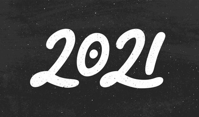 Wall Mural - 2021 Happy New Year of the Ox. Calligraphy hand drawn number 2021 lettering on black chalk background. Vector illustration