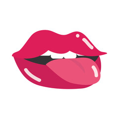 Poster - pop art mouth and lips, sexy women lips tongue out retro style, flat icon design