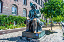 Bronze Statue Of Danish Writer Hans Christian Andersen In Copenhagen City Hall Square, Facing H.C. Andersens Boulevard And The Tivoli Gardens, Copenhagen, Denmark.