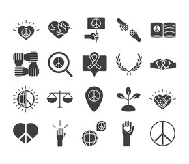 Canvas Print - human rights day, line icons set design, included heart peace law scale world