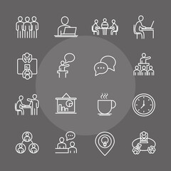 Poster - coworking office business workspace employees and team, line icons design