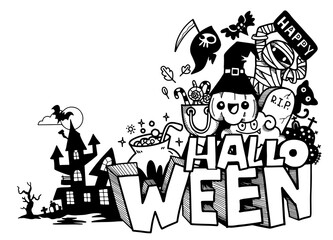 Wall Mural - Cute hand-drawn Halloween doodles ,vector illustration