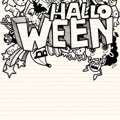 Wall Mural - Cute hand-drawn Halloween doodles ,vector illustration