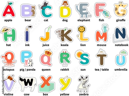 Abc かわいいアルファベット表 アルファベット一覧表 ポスター Stock Vector Adobe Stock