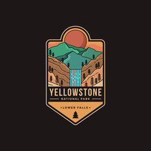 Lineart Emblem Patch Logo Illustration Of Lower Falls Yellowstone National Park