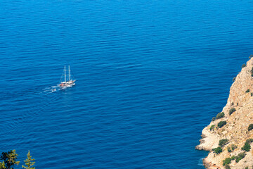 Wall Mural - Excursion tourist boat in the Mediterranean Sea, Antalya, Turkey