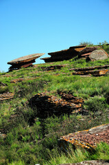 Wall Mural - Two flat stones on a pedestal forming the landmark of the ancient observatory at the top of the hill.