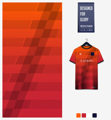 Orange gradient geometry shape abstract background. Fabric textile pattern design for soccer jersey, football kit, sport uniform. T-shirt mockup template design. Vector Illustration.