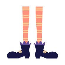 Cartoon Witch Legs With Striped Orange Stockings And Black Boots