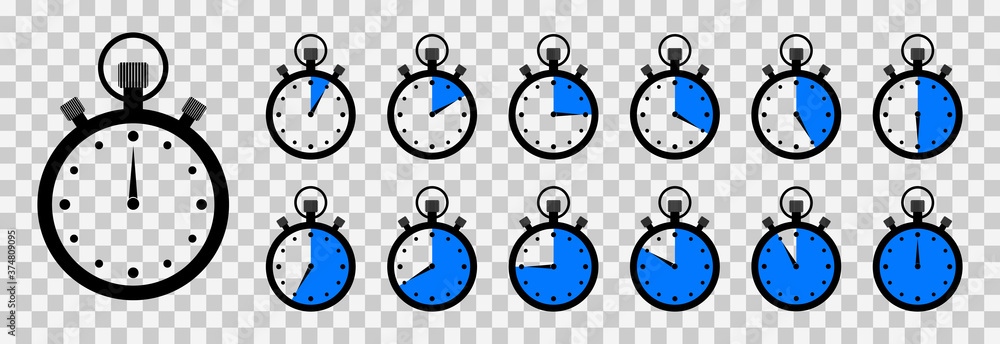Timer and stopwatch. Clock with countdown time. Round icon for meter ...