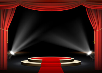 Wall Mural - Round podium with red carpet and curtain