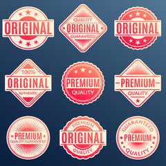 Sticker - original and premium quality stamp or seal set. guarantee label, emblem or badge collection. vector 