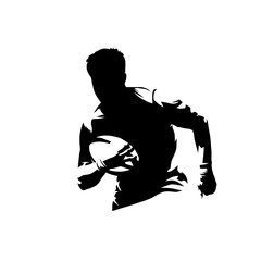 Poster - Rugby player running with ball, isolated vector silhouette, ink drawing