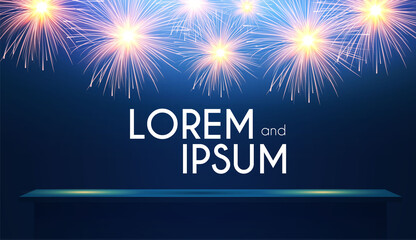 Wall Mural - podium. stairs and shelf with spotlight and fireworks. win design. show your offer.