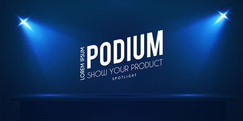 Wall Mural - Show podium with spotlights. Presentation light effect. Illuminated winner place.