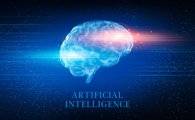 Wall Mural - artificial antelligence ai concept. hologram of human brain with neural networks, 3d