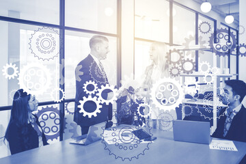 Wall Mural - Business people meeting in office with cogwheels