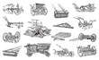 Old plough and agriculture machinery collection - vintage engraved vector illustration from Larousse du xxe siècle