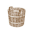 Woodcut of an old wood bucket. Engraving vector.