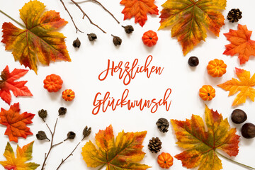 Wall Mural - beautiful calligraphy of german text herzlichen glueckwunsch means congratulations. frame of bright 