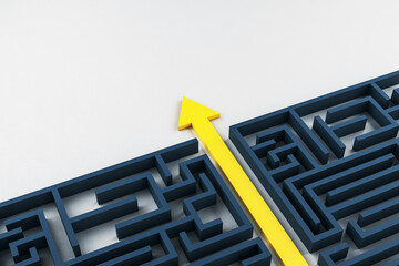 Maze with yellow arrow.