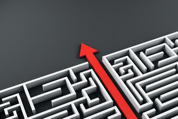 Creative white maze with red arrow.