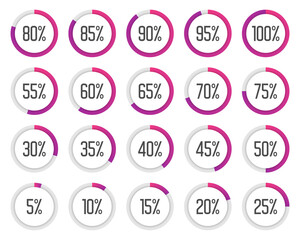 Poster - Set of colorful pie charts. Collection of purple percentage diagrams