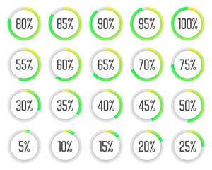 Poster - Set of colorful pie charts. Collection of green percentage diagrams