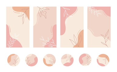 Wall Mural - social media stories and highlights templates. vector set of pastel color abstract organic floral ba