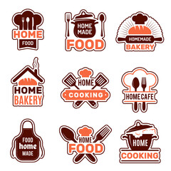 Wall Mural - Home cooking logo. Kitchen badges vector collection bakery silhouettes vector illustrations. Kitchen home made, apron for cooking homemade