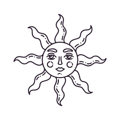 Sun symbol with a human face. Mystical vector illustration for Halloween.